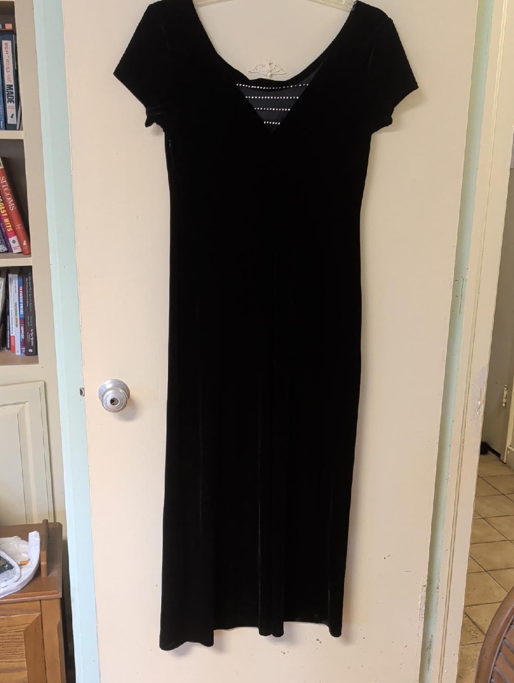 Robbie Bee Black Velvet Maxi Dress with Short Sleeves